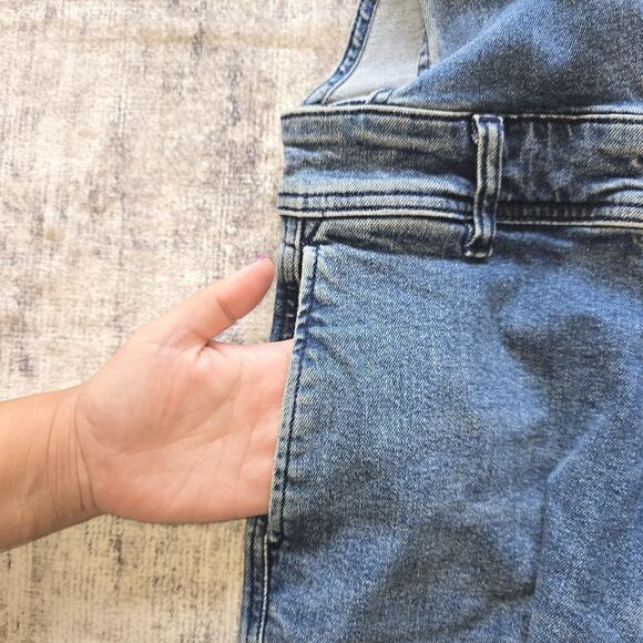 Free People Overalls Womens 4 Blue Denim Wide Leg Adjustable Straps Pockets Zip - Picture 8 of 16